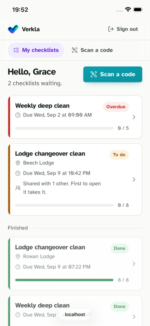 What one cleaner owes today on a phone, one of it overdue and one shared with somebody else